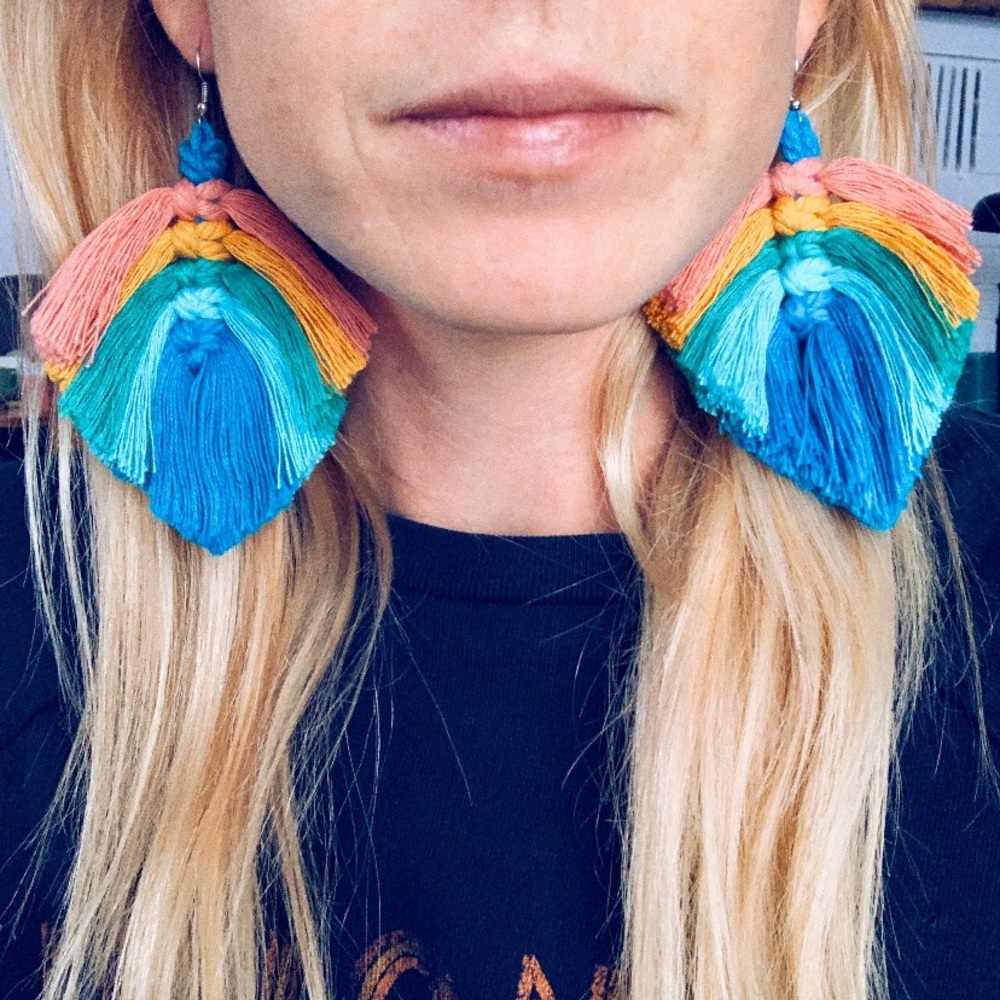 Rainbow Macrame Feather Earrings - image 5
